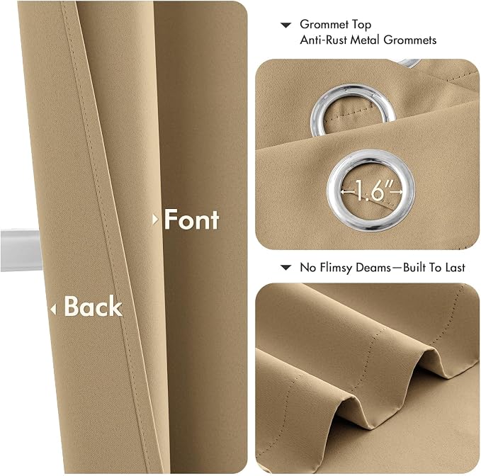 MIULEE Blackout Curtains for Bedroom 2 Panels 40 x 63 Inch Long Taupe Brown | Thermal Insulated, Living Room Darkening Grommet Drapes, Noise Reducing, Light Blocking Window Treatments