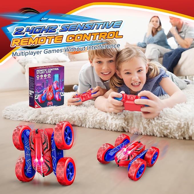 RC Cars Toys for 3 4 5 6 7 8 9 10 Year Old Boys,Double Sided 360° Flip 4WD Remote Control Car 2.4GHz Electric Rechargeable Toys for Ages 4-6 5-7 for Birthday Christmas Basket Stuffers