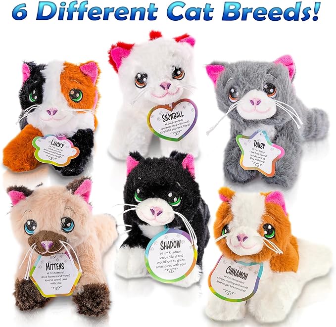 ArtCreativity 7-Piece Plush Cat Set, 6" Stuffed Animals Assortment with Carrier Bus, Cute Small Toys for Girls, Kitty Toys, Classroom, Birthday Gifts Soft Plush Kittens