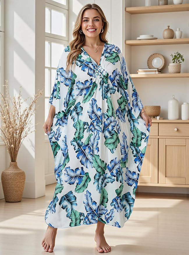 Mumu Dresses for Women Plus Size, Bohemian Kaftan Beach Cover Up Long Maxi Nightgown Soft Loungewear