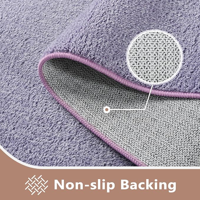 FinRèc 5x7 Washable Area Rugs for Bedroom Living Room, Low Pile Thin Ultra Soft Shag Rug, Non-Slip Carpet Indoor for Home Decor (Purple/White)