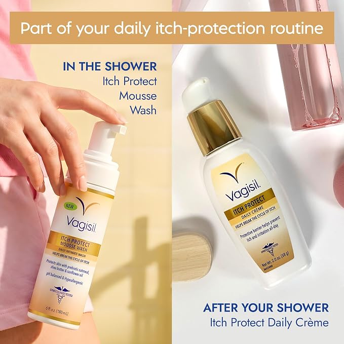 Vagisil Itch Protect Mousse Wash for Daily Use to Help Break the Cycle of Itch, pH Balanced, Hypoallergenic, 6 fl oz (Pack of 2)