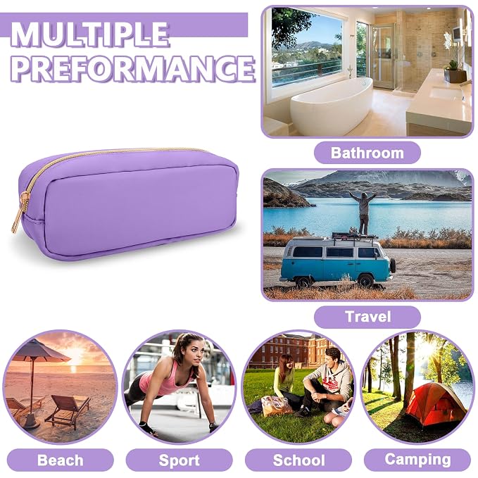 UIXIZQ Small Pencil Case Makeup Bag for Purse, Cute Pencil Pouch Preppy Nylon Makeup Brush Bag with Zipper, Girls Portable Stationery Storage Case Small Pen Bag for Office School College(Slim-Grape)