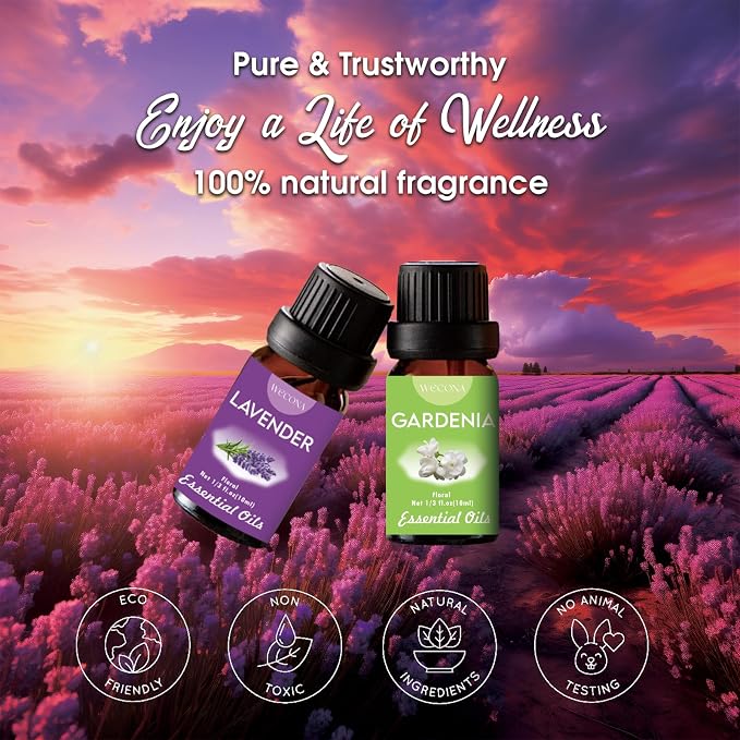 Floral Essential Oils Set for Diffusers & Candle Making - 6x10ml Natural Botanical Blends with Rose, Lavender, Lilac, Jasmine, Gardenia, Cherry Blossom Scents