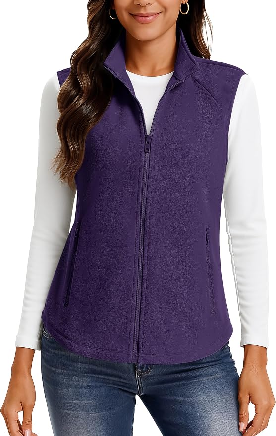 TACVASEN Women Polar Fleece Zip Up Vest with Pockets Lightweight Outerwear | Warm Thermal Sleeveless Jacket Suitable for Hiking Camping Travelling in Cool Autumn and Winter Weather