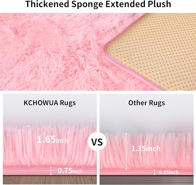 5x7 Thick Pink Shag Rug for Girls Bedroom, Soft Plush Fluffy Carpet | Area Rug for Living Room, Kids Nursery, Boys Girls Room, Washable Non Slip Shaggy Carpet