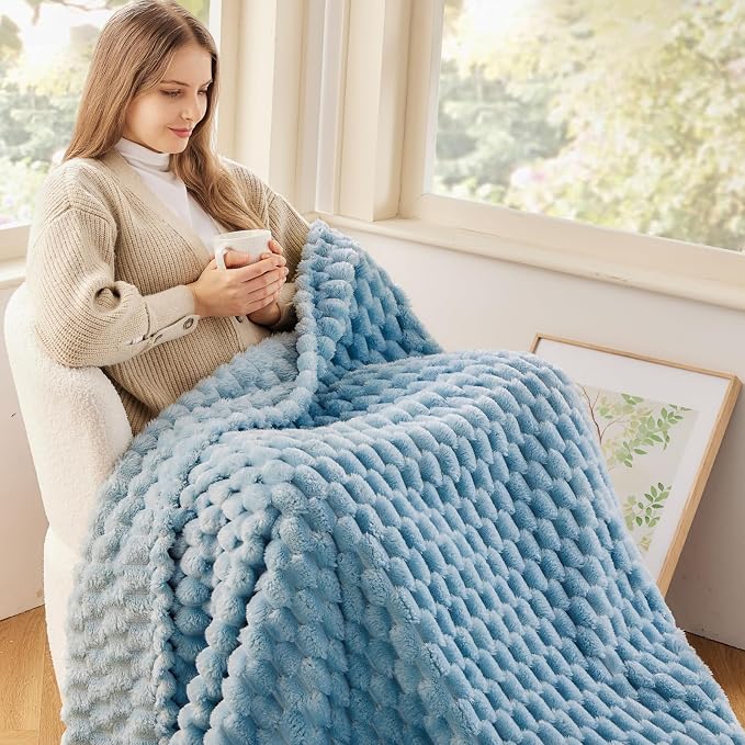 NEWCOSPLAY Fleece Clouds Cozy Throw Blanket for Couch, Blue, 50"x60" | Premium Silky Flannel Blanket, Soft Lightweight Fluffy Throw Blanket for Bed Sofa Decor, Gift for All Season Use