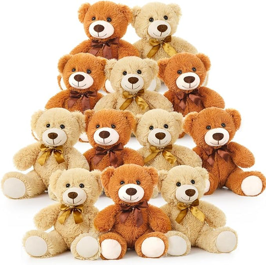 MorisMos Teddy Bears Bulk 12 Packs Stuffed Animals 14" for Baby Shower, Valentine's, Wedding Party - Light & Dark Brown