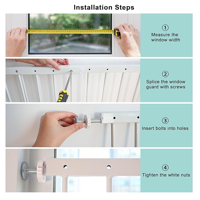 Window Guards for Children, Fit 63"-86.2" Wide Window Security Bar, 29.92inch High White Window Bars Security Inside, Child Safety Window Guard (3 Piece)