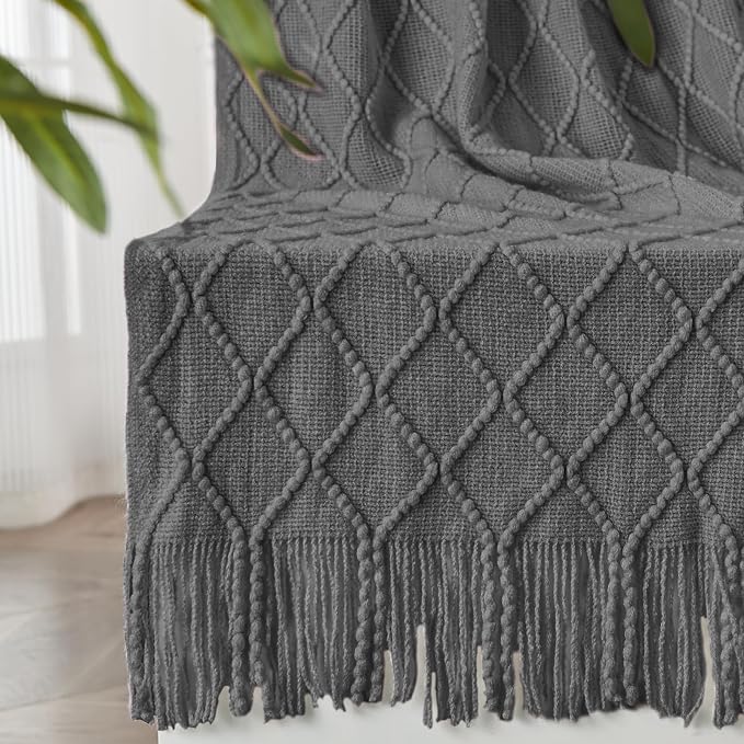 inhand Dark Grey Knitted Throw Blanket for Couch and Bed, 60"x80" | Soft Living Room Home Decor Knitted Twin Size Blanket, Outdoor Lightweight Breathable Summer, Farmhouse Warm Woven Decorative