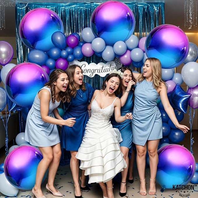 KatchOn, Purple Galaxy Balloons - 22 Inch, Pack of 6 | Round 4D Metallic Balloon for Galaxy Birthday Party Decorations, Ramadan Decorations | Ramadan Balloons for Mermaid Party Decorations, Eid Decor