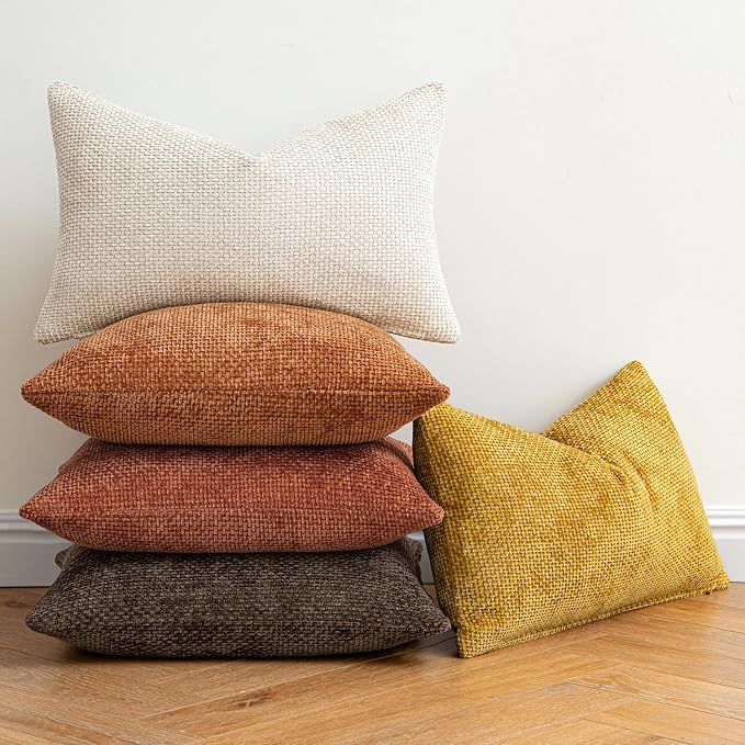 MIULEE Fall Decorative Orange Couch Throw Pillow Covers 20x20 Inch 2 Pack | Modern Boho Accent, Soft Chenille Pillow Covers, Farmhouse Cushion Cases for Home Decor Bed Sofa Living Room