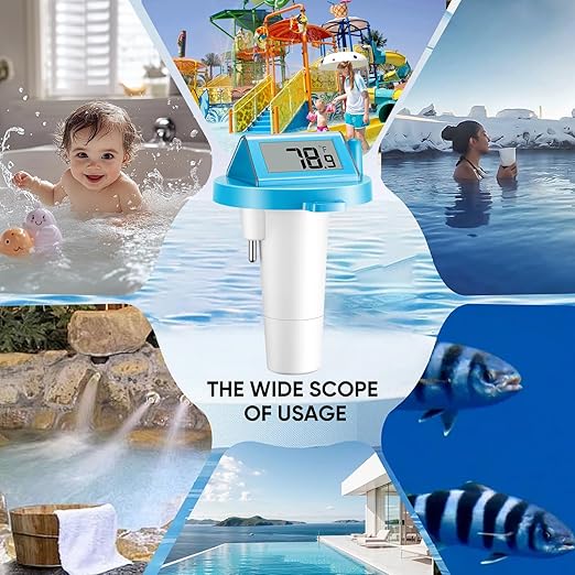 Solar Pool Thermometer Floating Easy Read - IPX8 Waterproof Digital Pool Water Temperature Thermometer for Swimming Pools, Hot Tubs, Ponds, Ice Baths