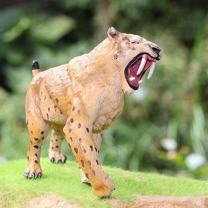 Gemini&Genius Saber-Toothed Tiger Animals Action Figure Toys for Kids (Smilodon)