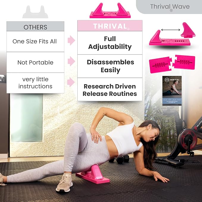 Thrival Wave - Fully Adjustable Psoas, Back and Hip Flexor Muscle Release Tool with Thrival App for Targeted Routines, Deep Tissue, Trigger Point Massage (Pink) – Made in USA