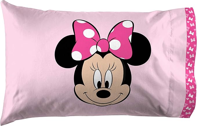 Jay Franco Kids Sheet Set with Fitted, Flat Sheets & Pillow Cover - Ultra-Soft Bedding with Pillowcase for Room Decor, Pink - Minnie Mouse, 3 Piece Twin