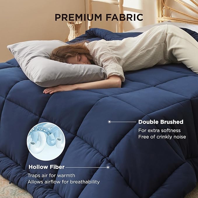 Bedsure Comforter Duvet Insert - Quilted Comforters Full Size, All Season Duvet, GentleSoft Down Alternative Bedding, with 8 Tabs, Gifts for Women/Men, Navy Blue, Full 86 x 82 Inches