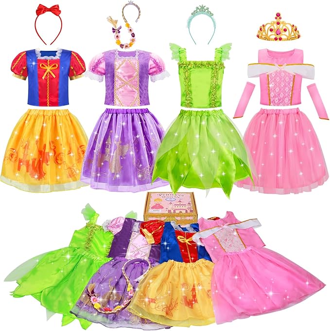 Meland Princess Dress Up - Dress Up Clothes for Girls with Toys,Christmas Birthday Gift for Toddler Girls 3,4,5,6,7,8 Years