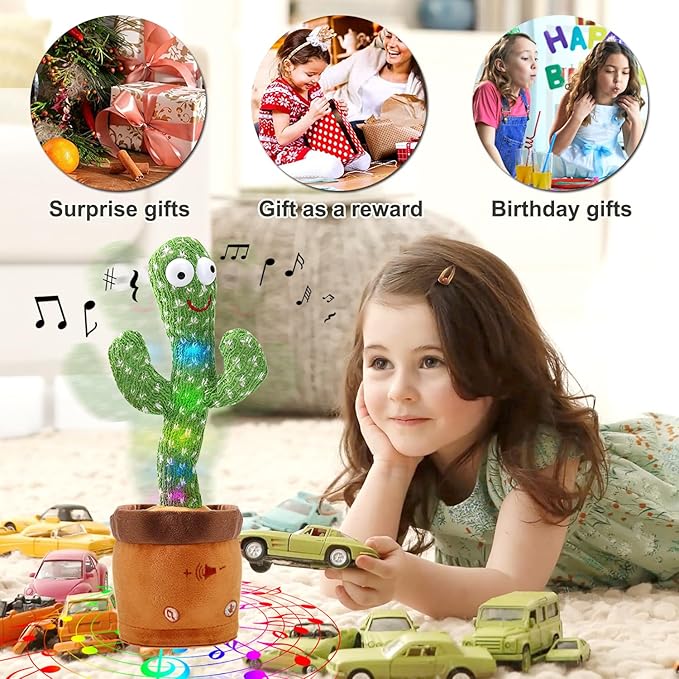 Dancing Talking Cactus Baby Toy for 3 4 5 6 7 8 9 10 11 12 Babies Boy 3-6 6-12 Singing Cactus 9-12 12-18 Repeat What You Say 36 Months Old Music PlushToys 1st Birthday Gifts