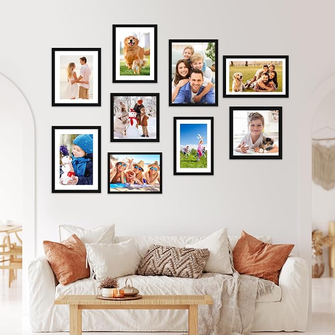 FIXSMITH 10x12 Picture Frame Set of 4, Photo Frame with HD Plexiglass, Display Pictures 7x9 with Mat or 10x12 Without Mat, Black Picture Frames Collage Wall Decor, Gallary Wall Frame