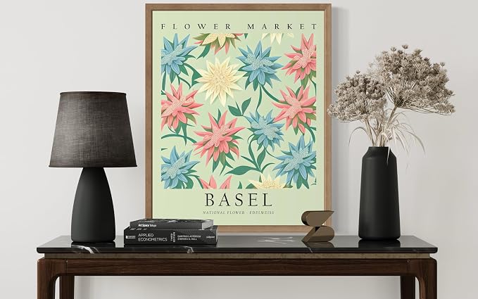 Switzerland Flower Market Art Print Poster, Wall Art Floral Painting Botanical Decor for Bedroom, Kitchen, Bathroom Livingroom Decoration 82B (Switzerland, 20"L x 16"W, Wood Frame)