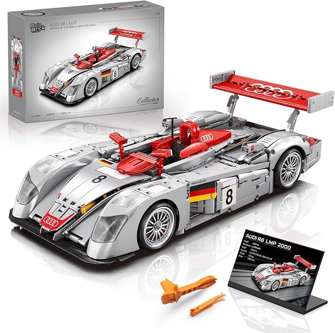 Audi R8 LM-P 24H Le Mans Winner, Collectible Race Car Building Kit for Adults Teens, 1:10 Scale Racing Techinc Car Model, Home or Office Décor Gift for Motorsport Fans Age 14+ (2,426 PCS)