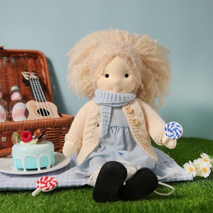 Handmade Waldorf Doll- Florke 12", Soft Girl Rag Doll with Cute Stuffed Plush, Ideal First Doll for Babies & Toddlers