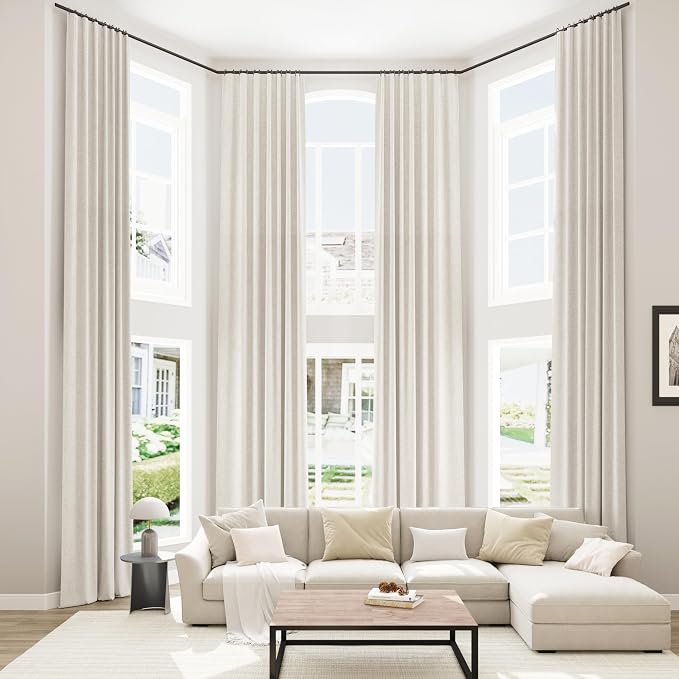 Extra Long 100% Blackout Linen Curtains for Bedroom 148 Inches Long Natural Cream Black Out Curtain Back Tab Thermal Insulated Room Darkening Window Drapes for Living Room 2 Panels Beige Ivory 52x148