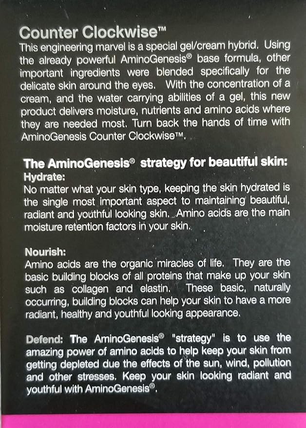 AminoGenesis Counter Clockwise 5 oz Dark Circle and Wrinkle Eye Cream, Day and Night Firming Eye Treatment, Eye Contour For Sensitive, Puffy Eyes and Eye Bags