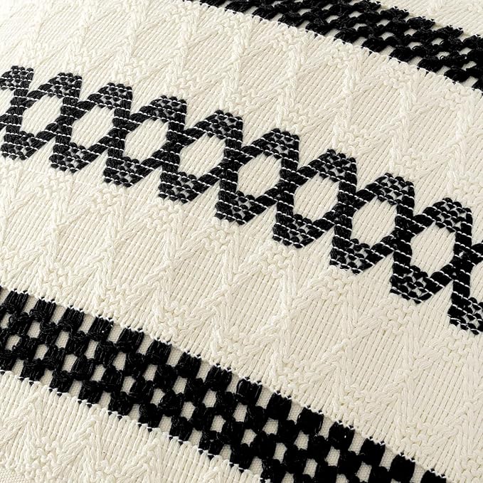 MIULEE Set of 2 Black Boho Decorative Pillow Covers 20x20 Inch | Farmhouse Couch Throw Pillows, Modern Cotton Cushion Covers, Macrame Woven Spring Home Decor for Bed Sofa Chair