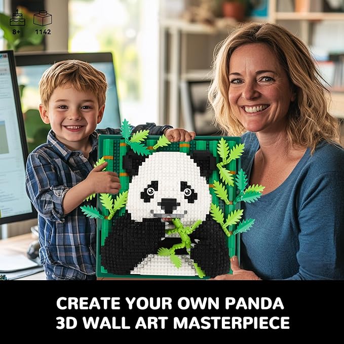 Panda Animal 3D Wall Art Micro Mini Building Blocks Set, Unique Home Wall Decor or Table Display, No Compatible with Lego Set, Ideal Gift Toy for Adults Boys Girls (1142 PCS)