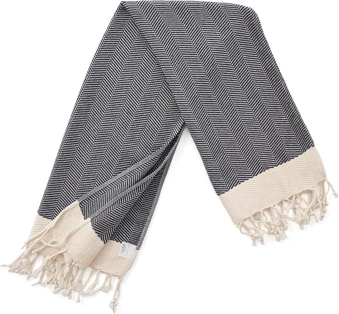 BAY LAUREL Turkish Hand Towel – Pack of 2 | Soft & Absorbent Decorative Towels for Bathroom, Hand, Face, Hair, Gym, Yoga, SPA, Kitchen & Tea | Boho Decor(Dark Gray, Herringbone 16X40 Inches (Set of 2)