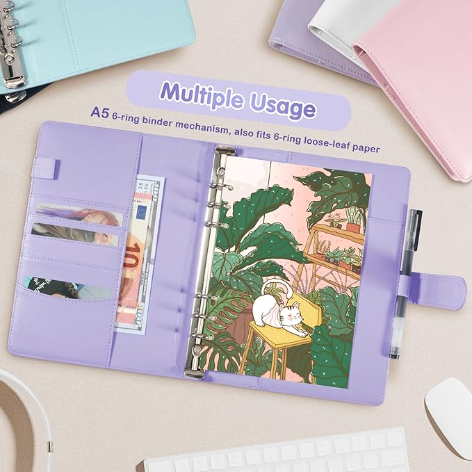 A5 Kpop Photocard Binder with 30 Pack 4-Pocket Card Pages, 6 Ring A5 Binder Card Collector Album with 240 Card Slots,PU Leather Binder Cover with Magnetic Buckle Closure for Organizing Trading Card