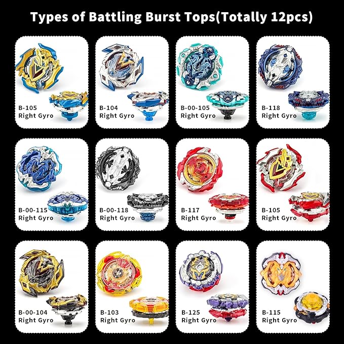 Battling Top Burst Gyro Toy Set 12 Spinning Tops 3 Launchers 1 Grip Toy Combat Battling Game with Portable Storage Box Gift for Kids Children Boy and Girl Ages 6+…