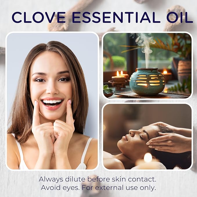 Clove Essential Oil – 100% Pure and Natural, Clove Essential Oil for Skin, Body, Teeth & Gums, Diffusers, Aromatherapy, DIY Crafts, Soap and Candle Making – with Dropper, 1 Fl. oz