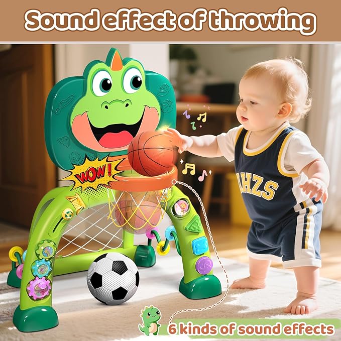 Marstone Baby Boy Toys for 1 2 3 Year Old Gifts: Toddler Basketball Hoop and Soccer Goal Activity Center Toys with Sound and Music for Kids, Girls 1-3, Interactive 1st First Birthday Present
