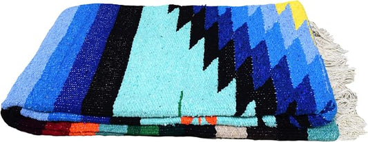 Open Road Goods Aztec Navajo Style Blanket, Throw, or Yoga Bolster - Handwoven Mexican Diamond Blanket (Mint)