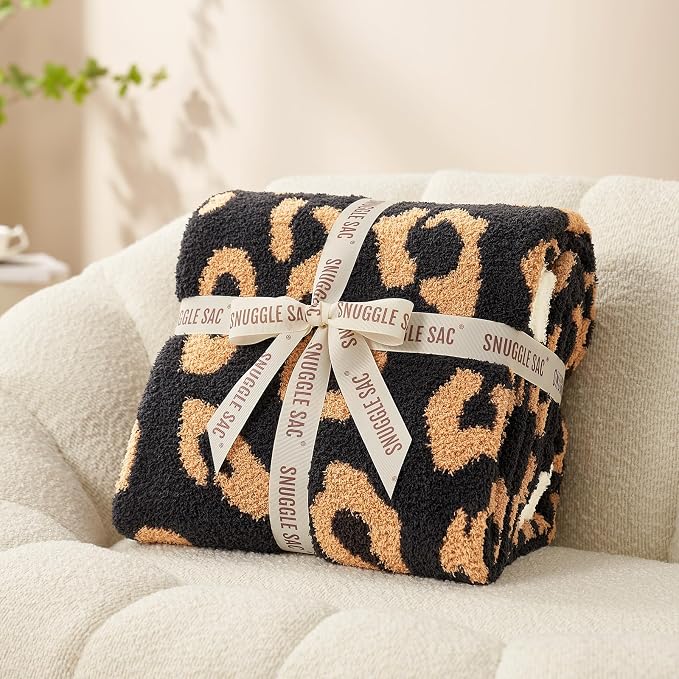 Snuggle Sac Ultra Soft Blanket Black Leopard Twin Size - Reversible Oversized Cheetah Bedding Blanket, Plush Throw Blankets for Bed, Sofa, Couch, Black Leopard, 60x80 inches
