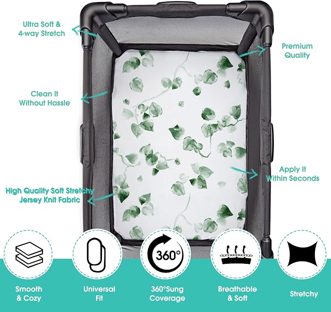 Pack n Play Sheets, BROLEX 2 Pack Mini Crib Sheets,Stretchy Portable Fitted Playard Sheet Set, Convertible Playard Mattress Cover,Ultra Soft Breathable Material,Exotic & Flora