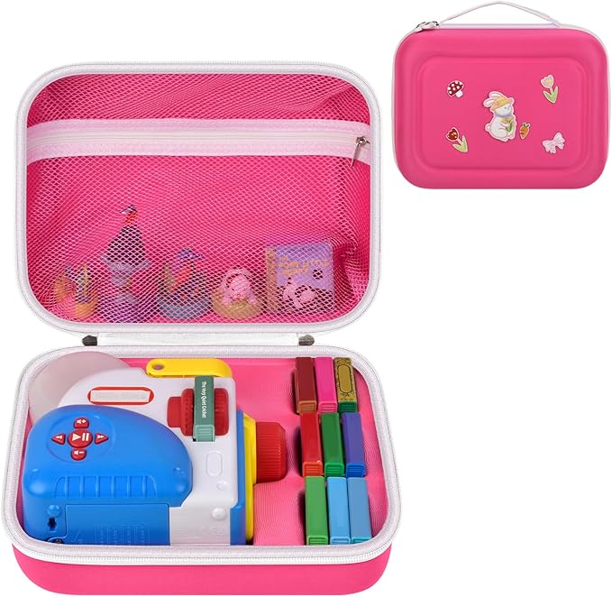 Case Compatible with Little Tikes Story Dream Machine Starter Set, Toys Storage Bag with 5 DIY Embroidery Patches, Organizer for Projector Storytime Books and Audio Character- Pink Rabbit (Box Only)