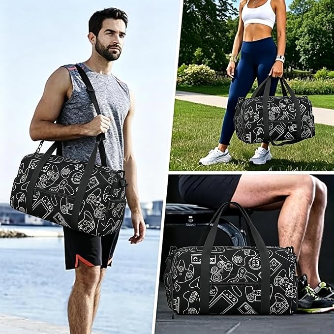 Fiokroo Sports Gym Bag Video Game Controller Background Travel Duffel Bag For Men Women With Shoe Compartment Water Resistant Gym Bag Carry On Duffel Bag For Weekend Traveling Yoga Gym Sports
