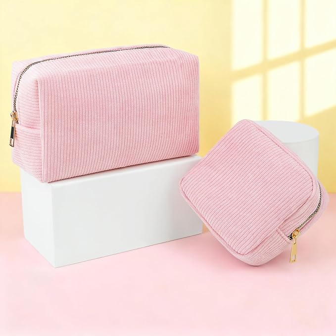 Corduroy Sanitary Napkin Storage Bag 2 PCS Period Bags For Teen Girls, First Period Pad Pouches Tampon Holder for Purse with Zipper