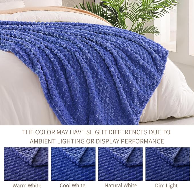 Exclusivo Mezcla 3D Fleece King Size Blanket for Bed, Cobalt Blue | Extra Soft Fuzzy Plush Lightweight Bed Blankets, Cozy Fluffy Decorative Blankets for All Seasons, 90x104 Inches