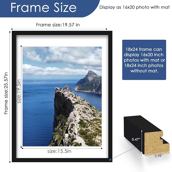 18x24 Poster Frame Set of 6, Wall Mounting Display, Black | Display 16x20 with Mat or 18x24 Without Mat, Horizontal or Vertical, Poster Frame Set for Wedding & Room & Home Decor