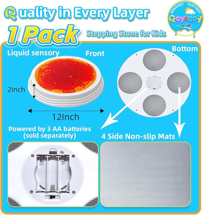 Liquid Light Up Stepping Stones - 1 Pack Round Liquid Sensory Balance Stones for Kids 3 Age Up