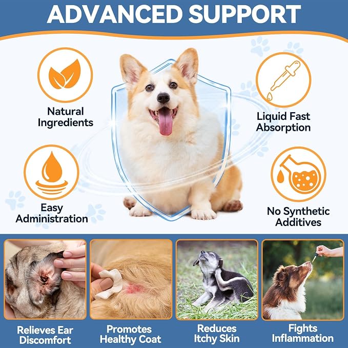 Carmelie Natural Yeast Relief for Dogs, Support Healthy Itch Relief, Ear Paw Discomfort Care, Itch Relief for Dog, Allergy Supports, Inflammation Relief for Dogs, 60ml Bacon Flavor
