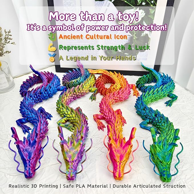 4-Pack 24 Inch 3D Printed Dragon Toy, Articulated Chinese Dragon Action Figure with Gift Box - Christmas Gift, Imaginative Play, Office Desk Decor & Collectible Figurine for Kids & Adults
