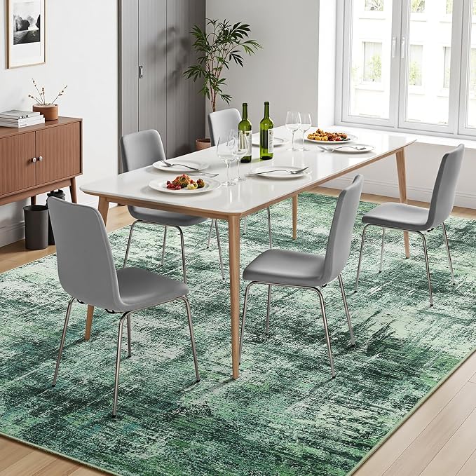 Lofus 5x7 Area Rug for Living Room, Abstract Washable Non-Slip Rugs, Green | Neutral Modern Carpet for Bedroom Dining Room Home Office Nursery, Stain Resistant Non-Shedding Foldable Indoor Rug