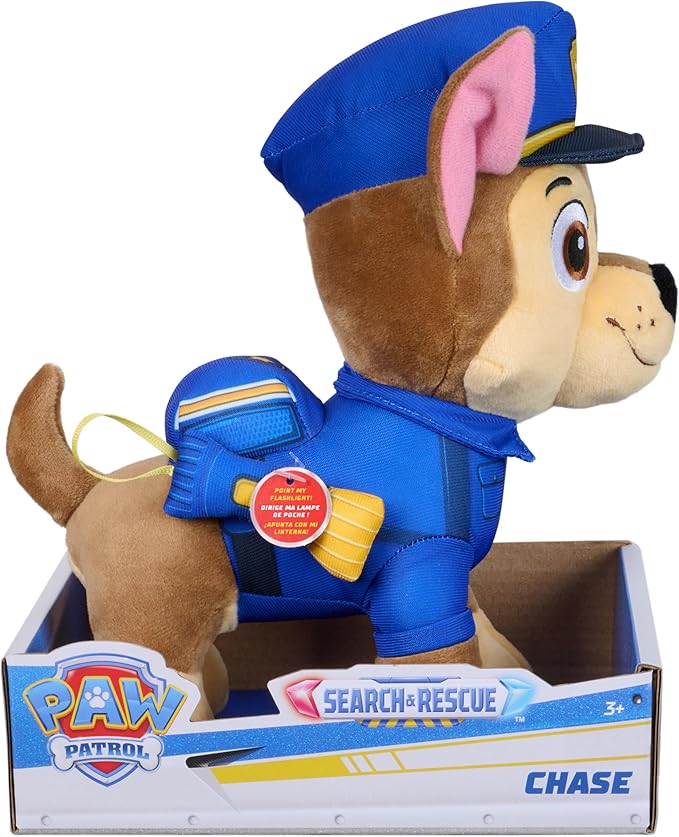 Paw Patrol: Search and Rescue Chase, Plush Toy with Flashlight Accessory, Preschool Toys, Kids Toys for Boys & Girls, Ages 3 and Up, 10”