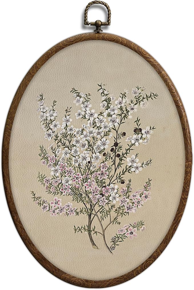 Vintage Floral Oval Wall Art, Boho Mid Century Flower Oval Framed Wall Art, Waterproof Botanical Cottage Core Home Decor for Western Farmhouse Bedroom Living Room, Home Retro Decor Products, 11